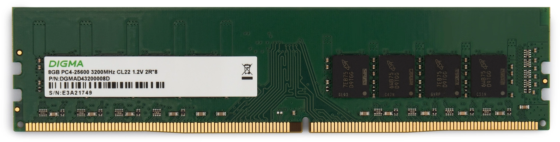 Память DDR4 8Gb 3200MHz Digma DGMAD43200008D RTL PC4-25600 CL22 DIMM 288-pin 1.2В dual rank Ret — изображение 2