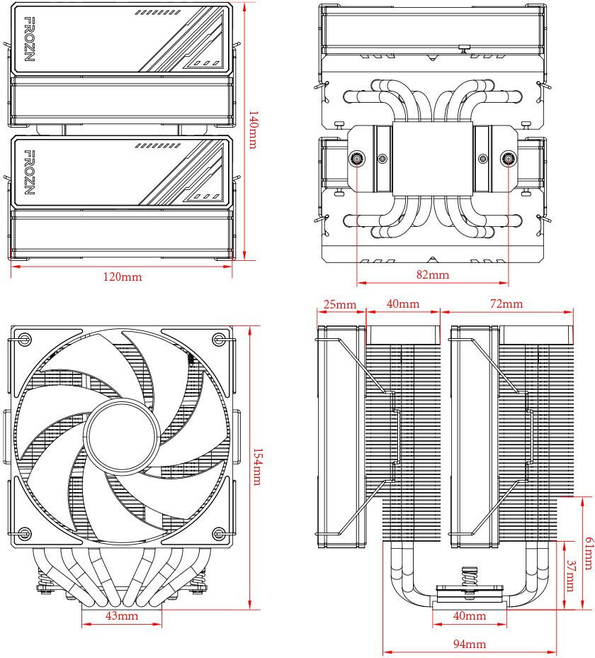 Устройство охлаждения(кулер) ID-Cooling Frozn A620 Soc-AM5/AM4/1200/1700/1851 черный 4-pin 29.85dB Al+Cu 270W 1190gr Ret (FROZN A620 BLACK) — изображение 6
