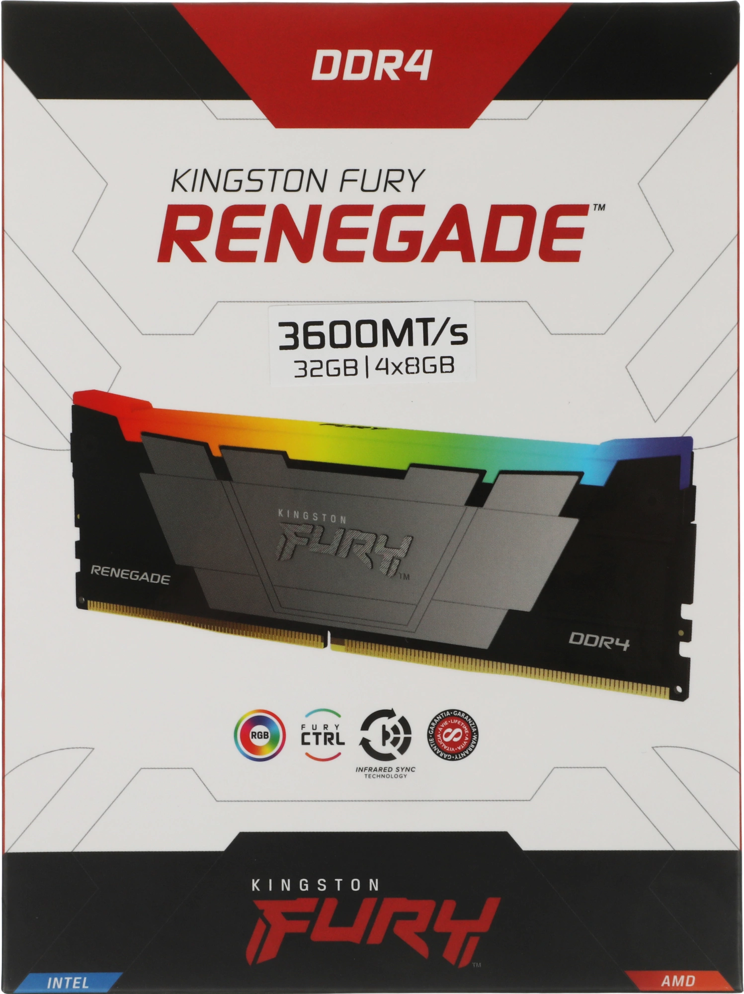 Память DDR4 4x8GB 3600MHz Kingston KF436C16RB2AK4/32 Fury Renegade RGB RTL Gaming PC4-28800 CL16 DIMM 288-pin 1.35В single rank с радиатором Ret — изображение 8