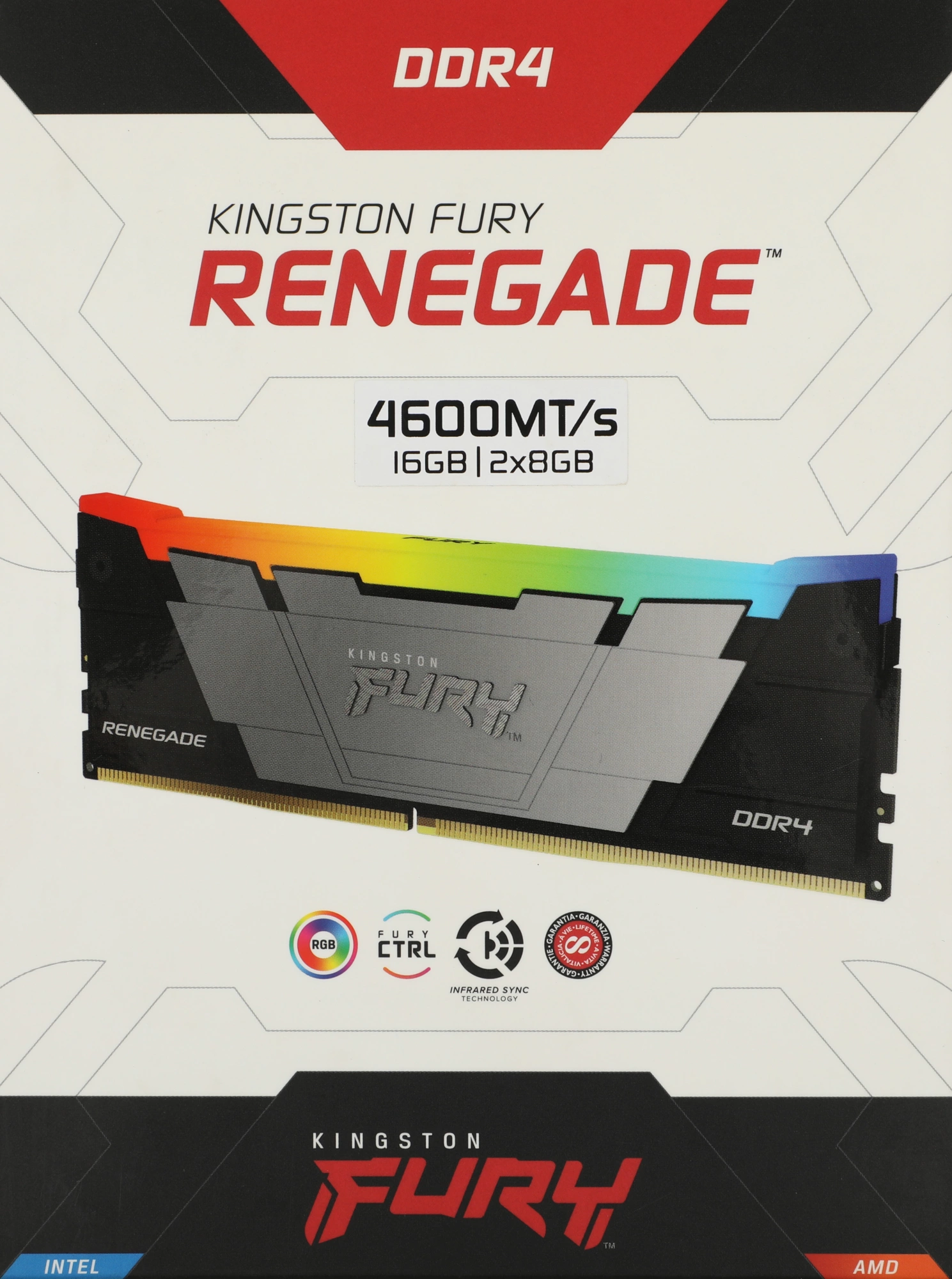 Память DDR4 2x8GB 4600МГц Kingston KF446C19RB2AK2/16 Fury Renegade RGB RTL Gaming PC4-36800 CL19 DIMM 288-pin 1.5В kit single rank с радиатором Ret — изображение 4