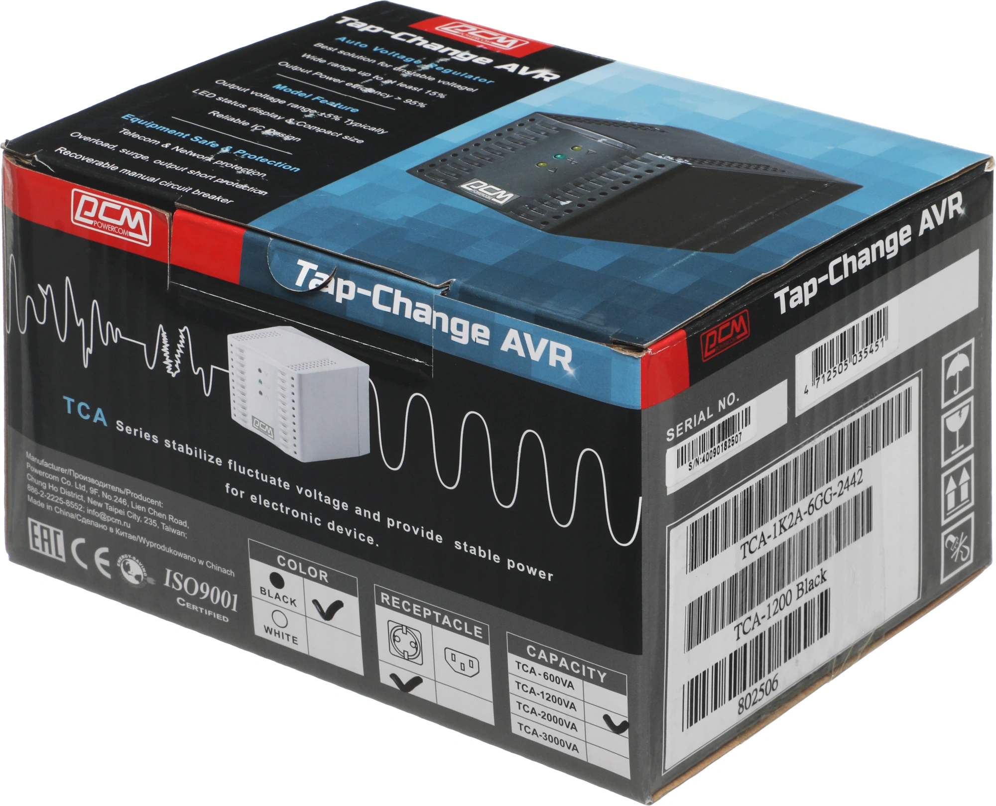 Стабилизатор напряжения Powercom TCA-1200 600Вт 1200ВА черный
