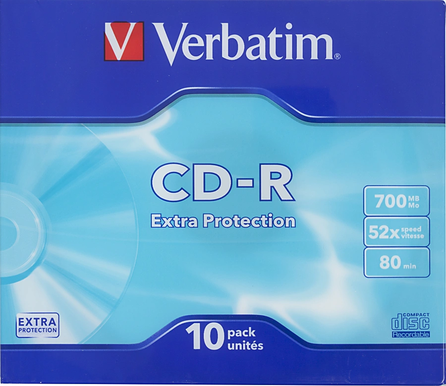 Диск CD-R Verbatim 700Mb 52x Slim case (10шт) (43415)