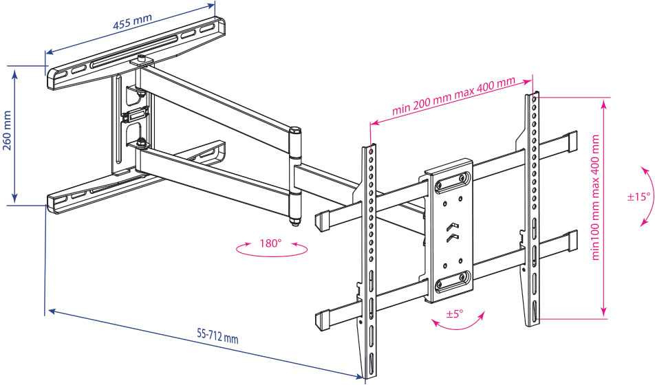Кронштейн для телевизора Kromax DIX-20 черный 22"-65" макс.45кг настенный поворотно-выдвижной и наклонный — изображение 3