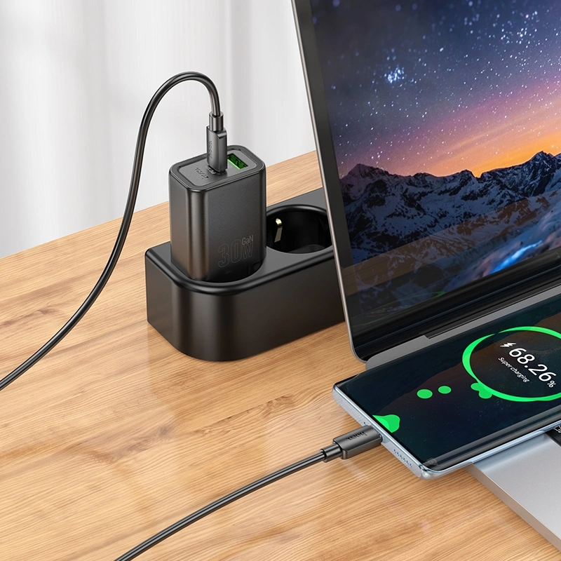 Сетевое зар./устр. Hoco Gentle PD30W+QC3.0 30W 3A (PD+QC) USB/USB Type-C универсальное черный (44358)