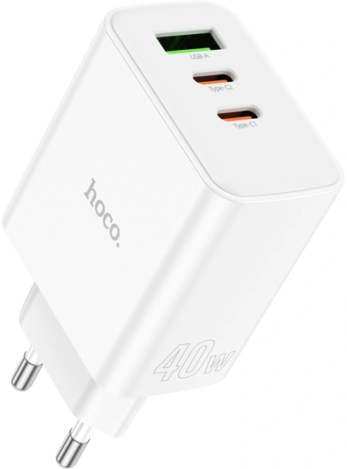 Сетевое зар./устр. Hoco C126A Pure power PD40W three-port(2C1A) charger(EU 40W (PD+QC) белый