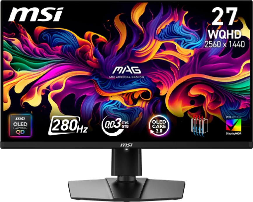 Монитор MSI 26.5" Mag 271QP QD-OLED X28 черный QD OLED LED 16:9 HDMI матовая HAS Piv 250cd 178гр/178гр 2560x1440 280Hz DP Quad 2K (1440p) 8.2кг