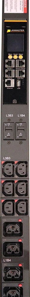 Блок распределения питания Lanmaster LAN-PDUVG332C-36L12Z-03BK верт.размещ. 36xC13 12xC39 с мониторингом 3x32A IEC 309 3м — изображение 3