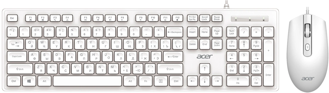 Клавиатура + мышь Acer OCC504 клав:белый мышь:белый USB Multimedia (ZL.ACC11.00N)