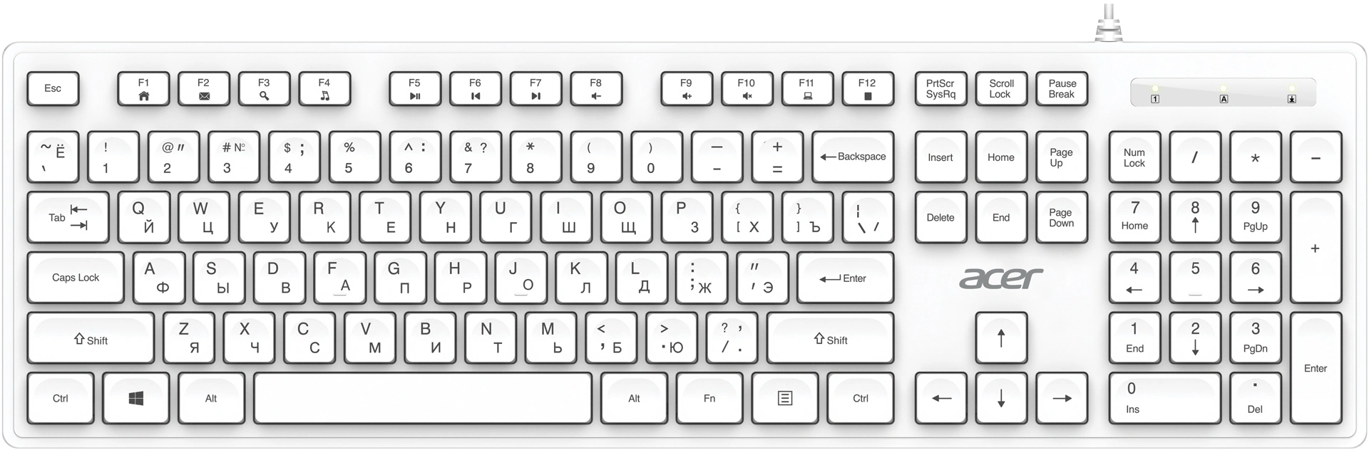 Клавиатура Acer OKW503 белый USB Multimedia (ZL.KBD11.00Q) кабель 1.8м