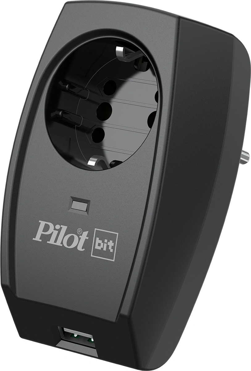Сетевой фильтр Pilot Bit (USB) (1 розетка) черный (коробка)