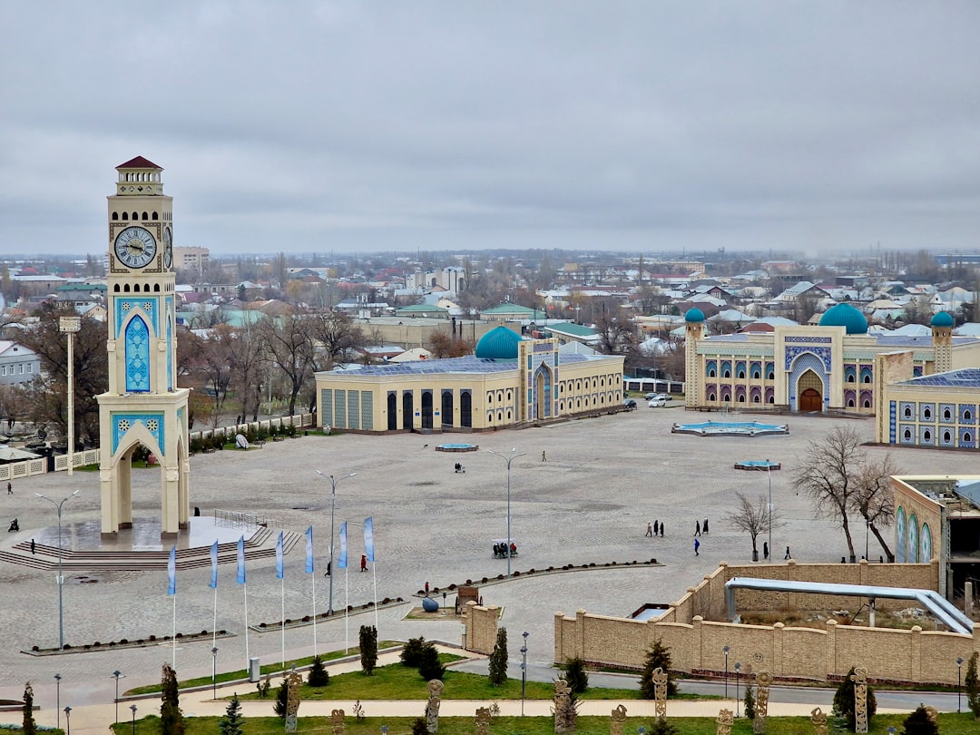 Taraz during spring with blooming trees and clear sky