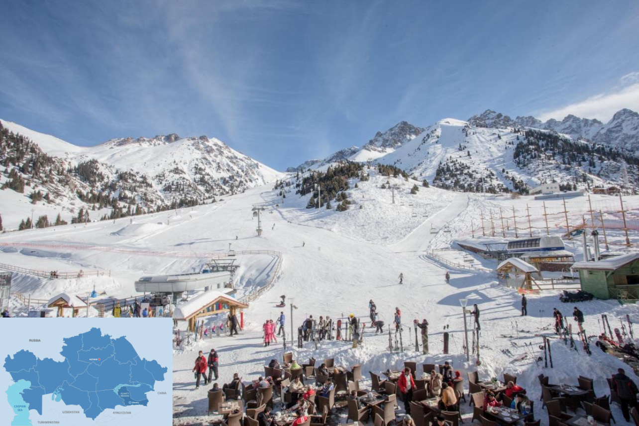 Горнолыжный курорт Шымбулак с заснеженными трассами и канатными дорогами
