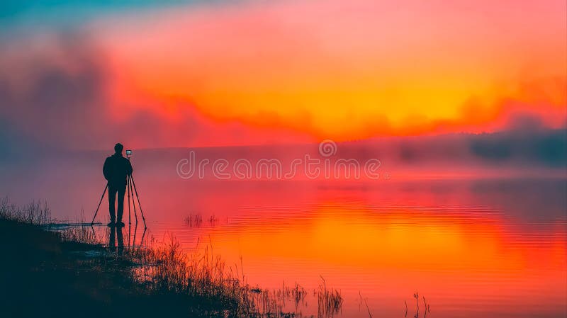 Sunrise mist over lake surface