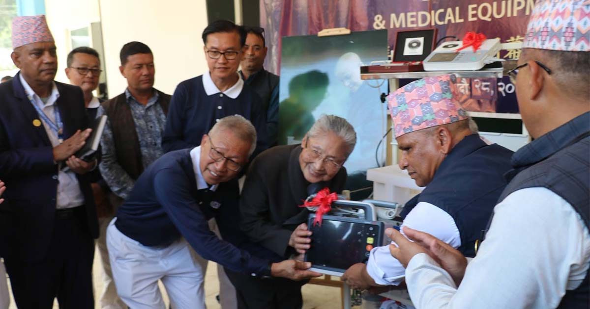 Medical equipment being handed over at Baireni Hospital