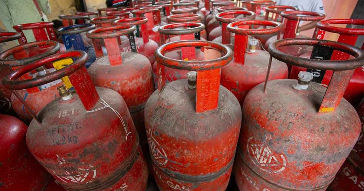 LPG gas cylinders stacked together
