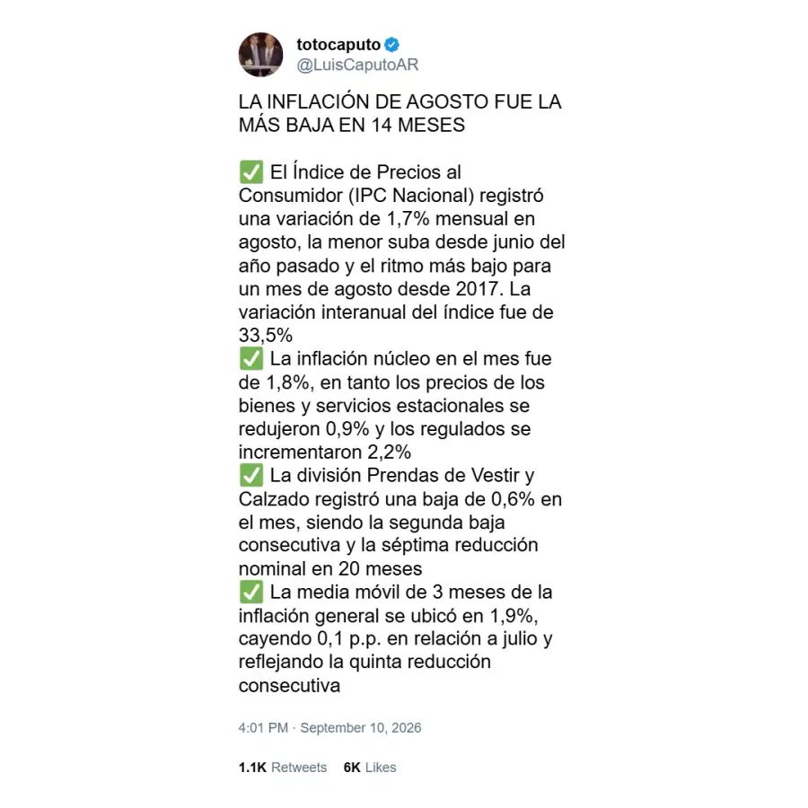 Luis Caputo sobre la inflación