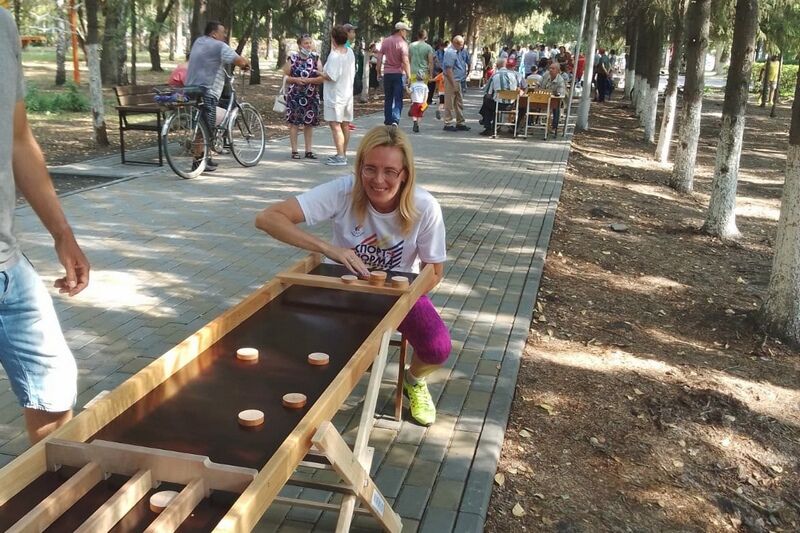 Курганские инвалиды научили членов городской Общественной палаты играть в шаффлборд