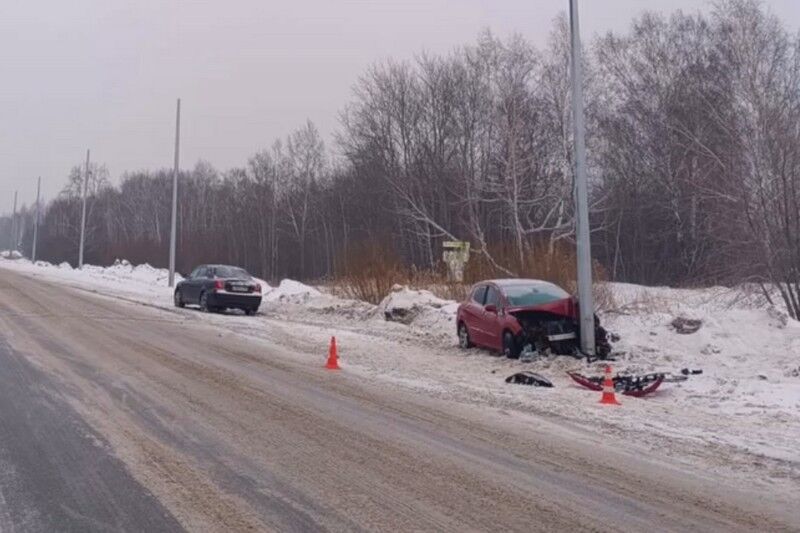 В Зауралье машину занесло в столб