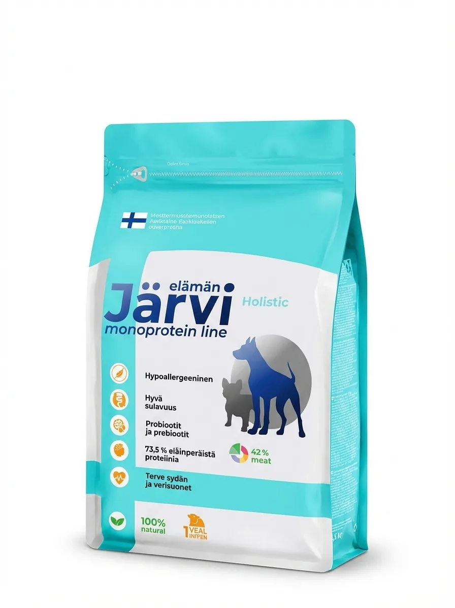 Изображение 1 для Сухой корм Jarvi Monoprotein line полнорационный holistic для собак средних и крупных пород с чувствительным пищеварением с телятиной, 1,5 кг