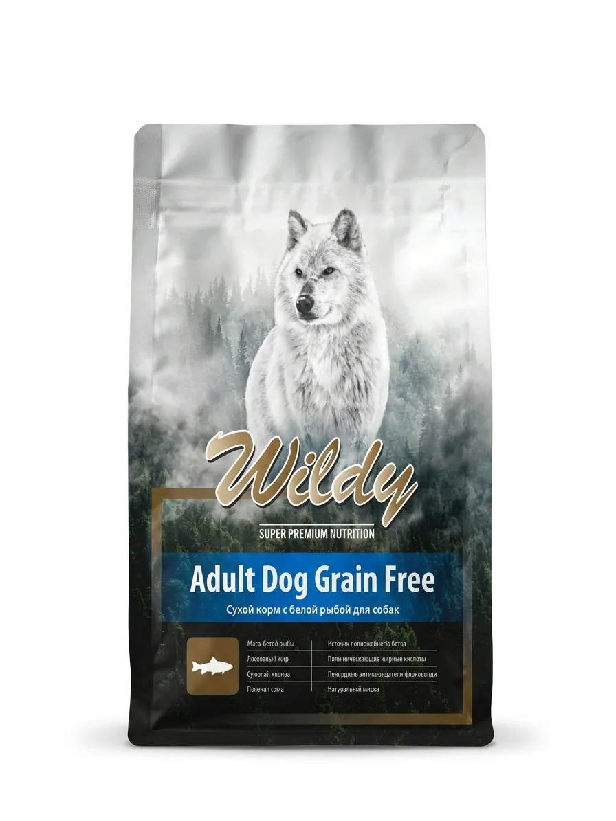 Сухой корм для собак Wildy беззерновой с белой рыбой, супер премиум, 3кг, DOG Grain Free