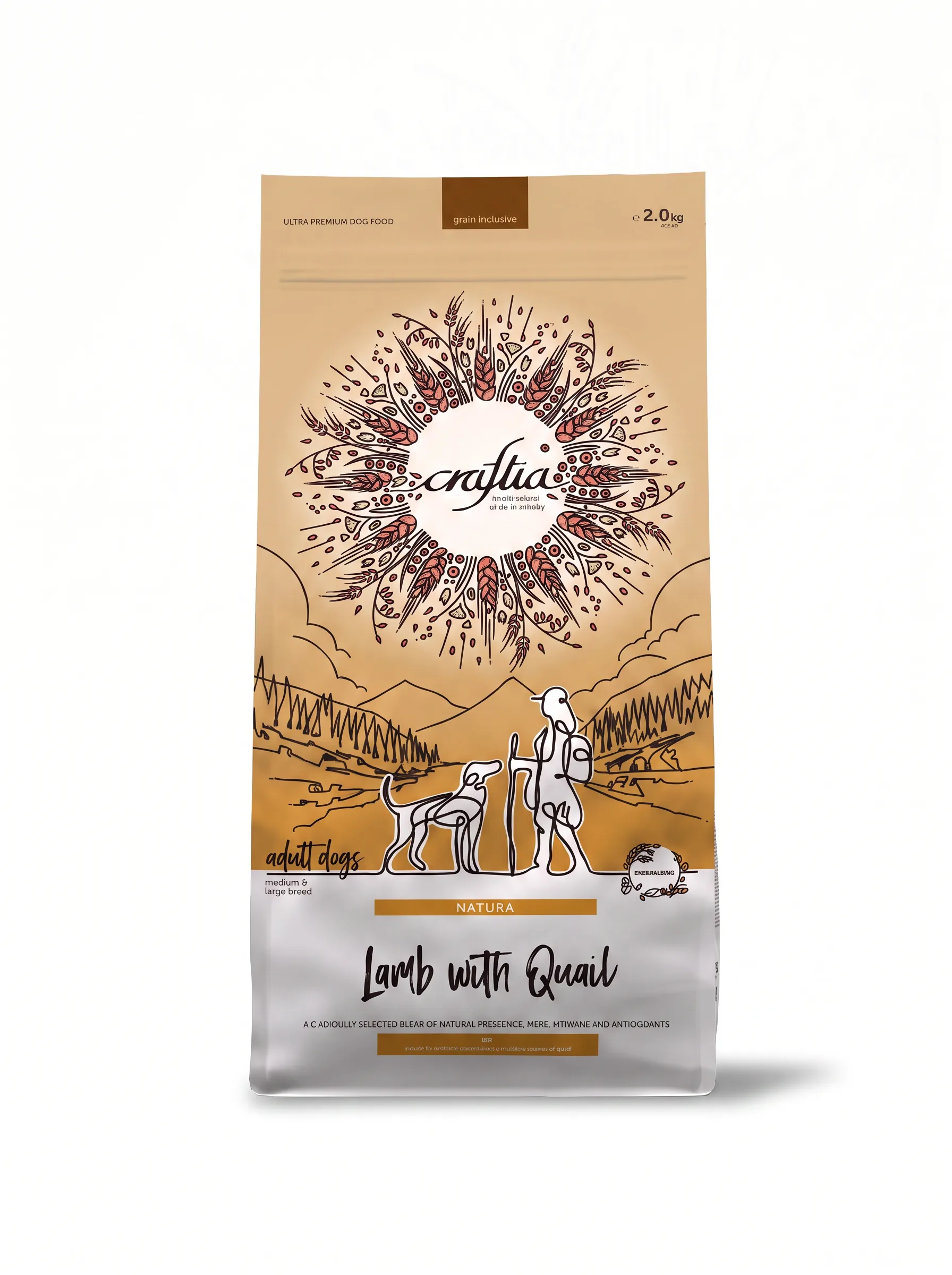 Изображение 1 для Сухой корм CRAFTIA NATURA/ Крафтия Натура для взрослых собак средних и крупных пород из ягненка с перепелкой 2 кг