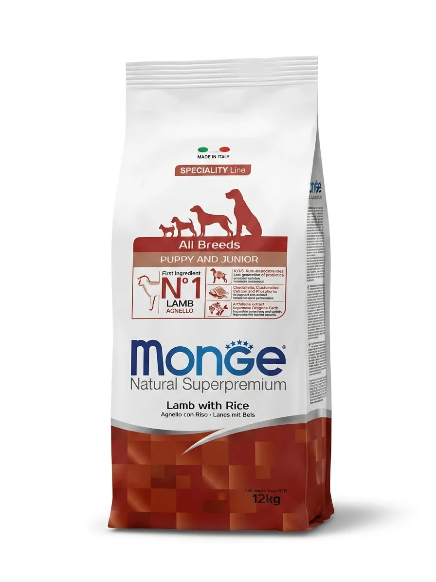 Изображение 1 для Сухой корм Monge Dog Speciality Line Puppy&Junior для щенков всех пород, из ягненка с рисом 12 кг