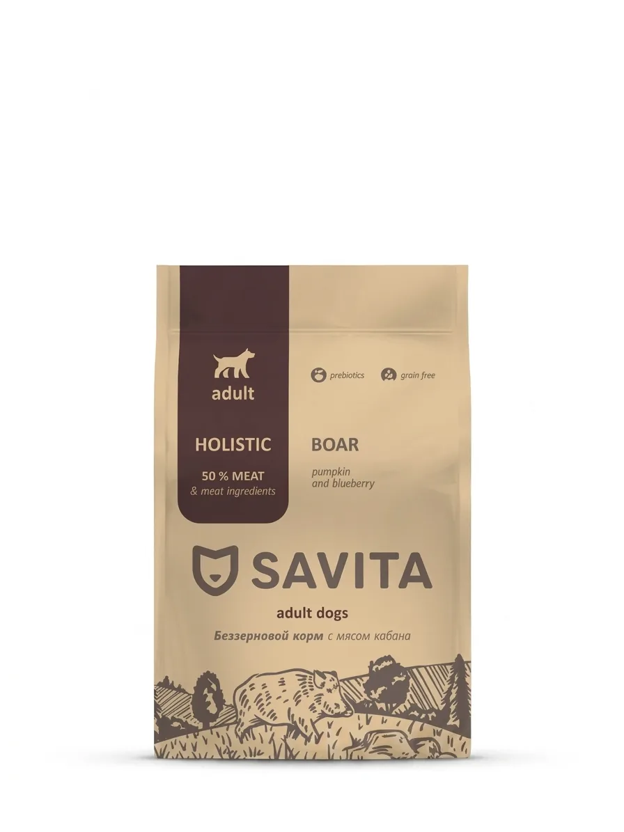 Изображение 1 для SAVITA сухой корм Беззерновой корм для собак с мясом кабана, GRAIN FREE ADULT, Wild Boar, 18 кг