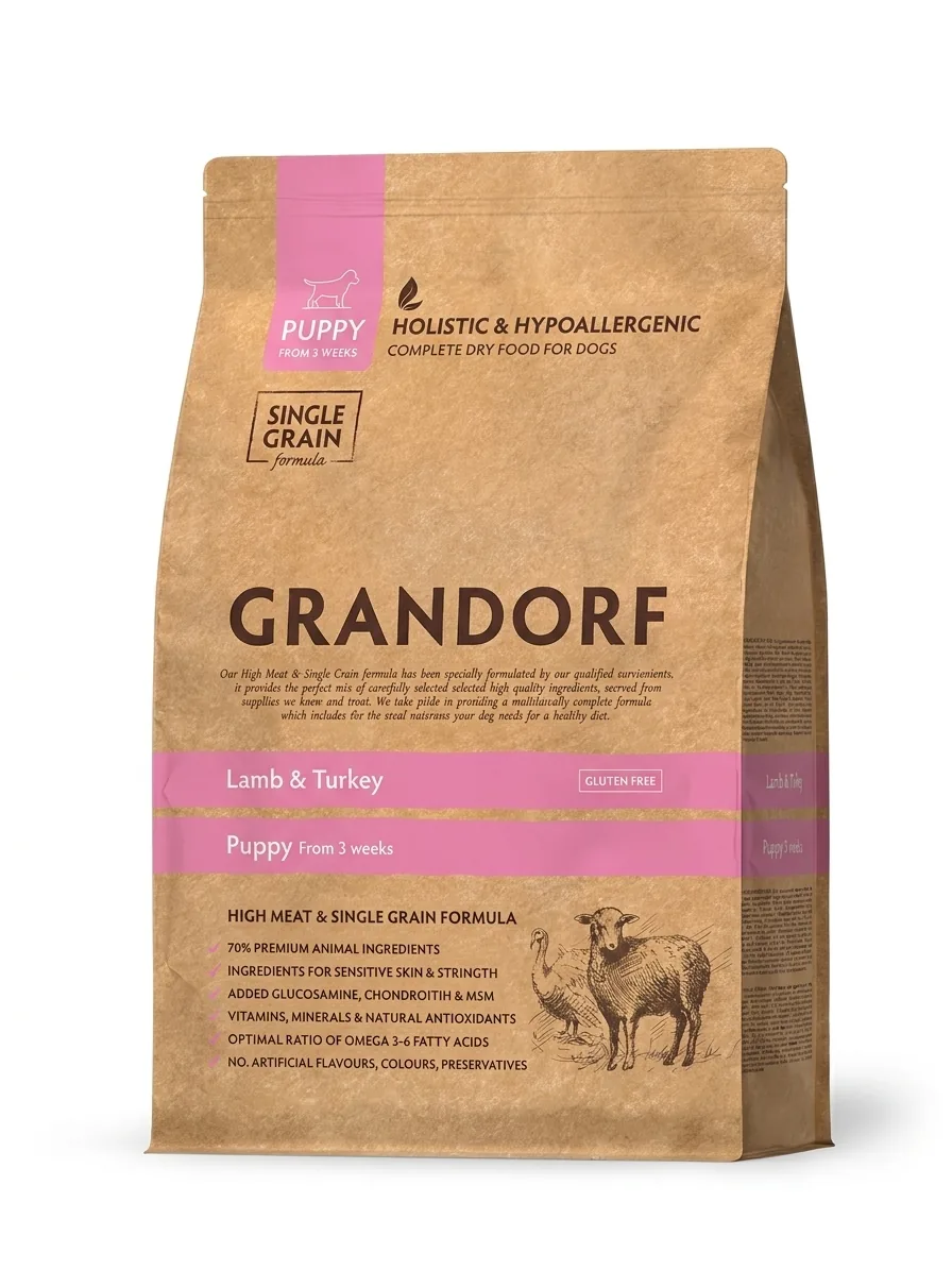 Изображение 1 для Сухой корм Grandorf Lamb & Turkey Puppy холистик для щенков всех пород с ягненком и индейкой, 1 кг