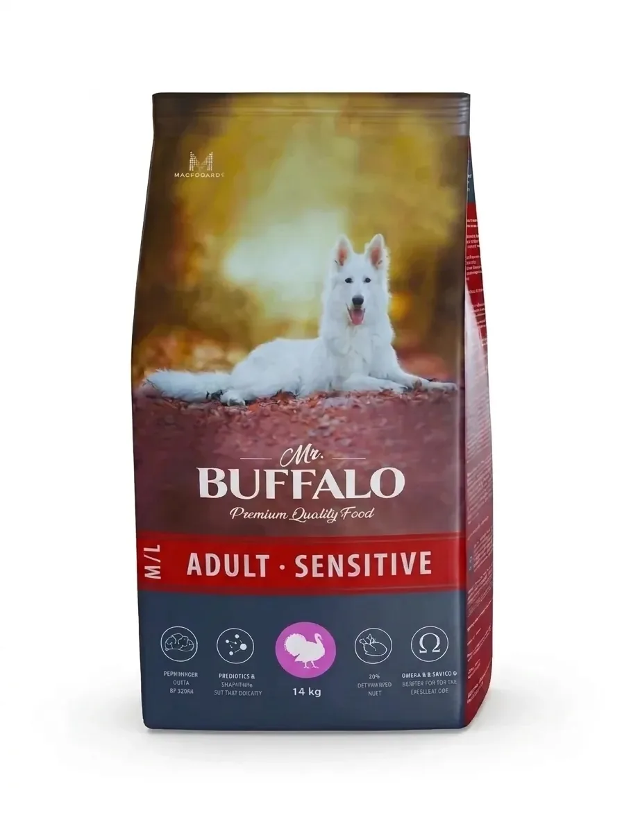 Сухой корм Mr.Buffalo ADULT M/L SENSITIVE для собак средних и крупных пород с индейкой 14кг