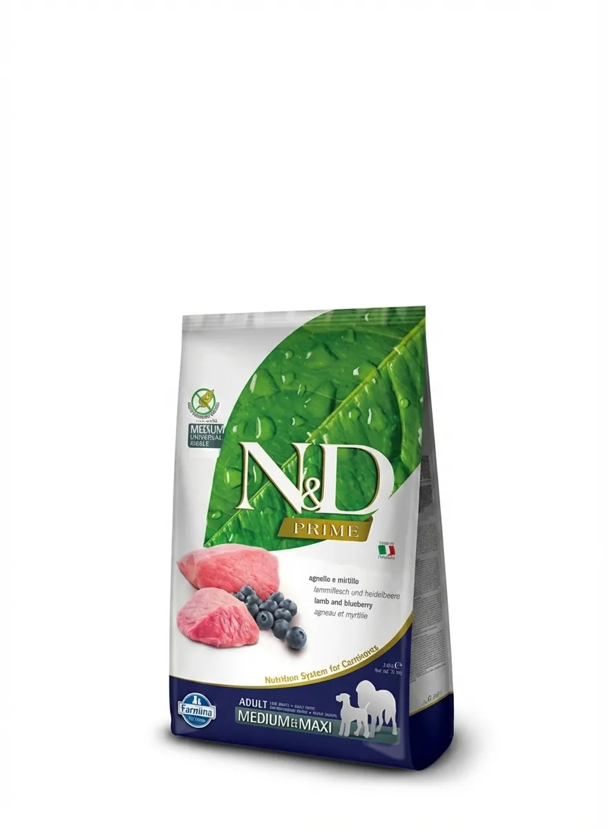 Изображение 1 для Сухой беззерновой корм Farmina N&D Prime Adult Medium&Maxi Lamb & Blueberry, для взрослых собак средних и крупных пород, ягненок с черникой, 12 кг