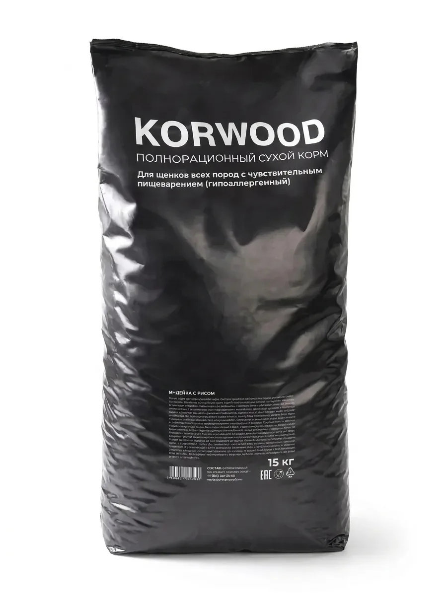 Изображение 1 для Корм сухой KORWOOD для щенков средних и крупных пород с 1 месяца с индейкой и рисом , 15 кг