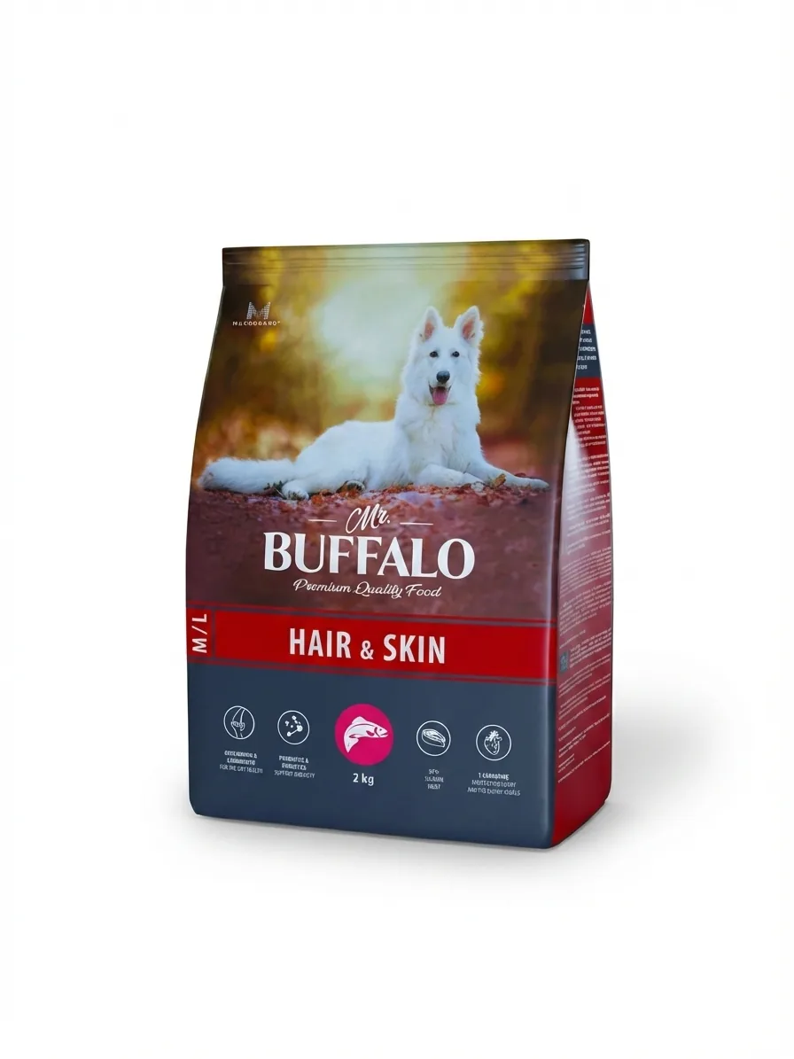 Изображение 1 для Сухой корм Mr.Buffalo HAIR & SKIN CARE для собак средних и крупных пород с лососем 2кг