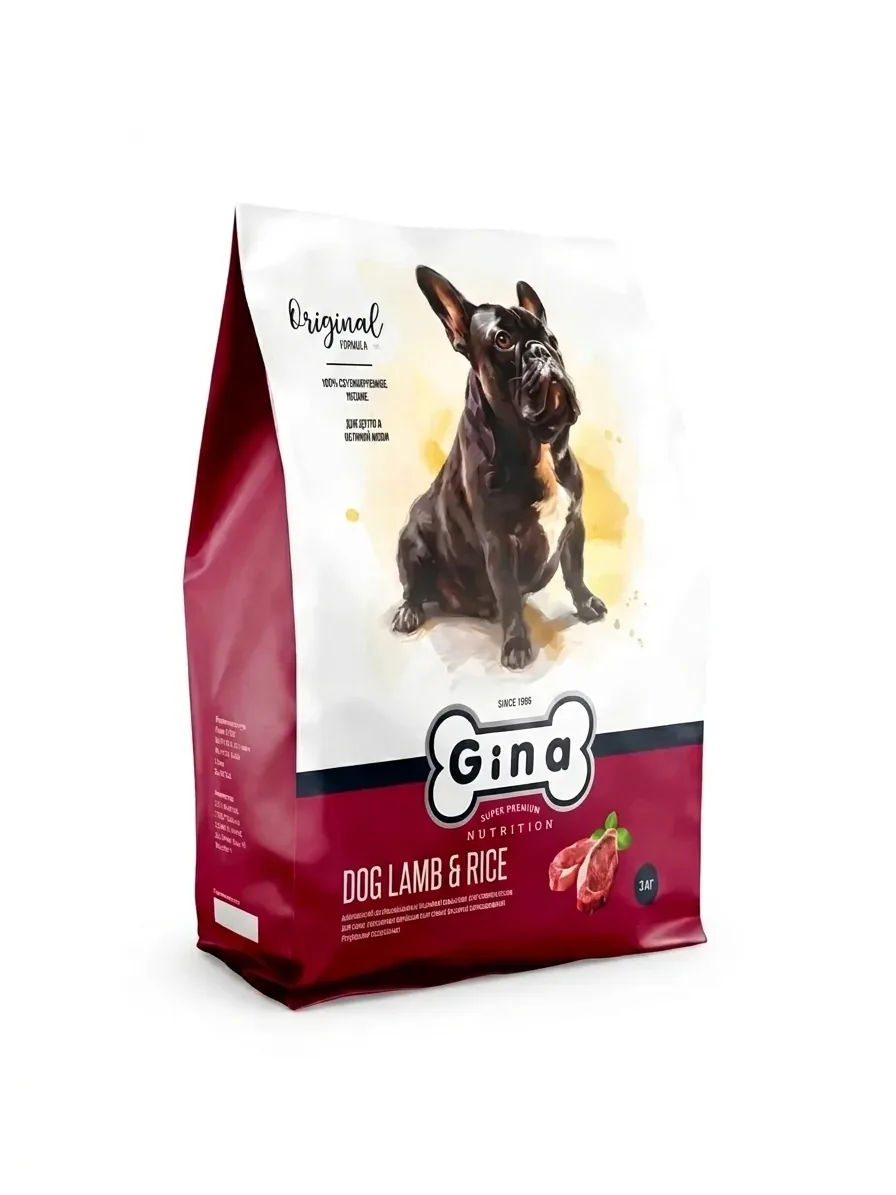 Изображение 1 для Корм для собак сухой супер премиум класса Gina Dog Lamb & Rice ягненок, рис, 3 кг