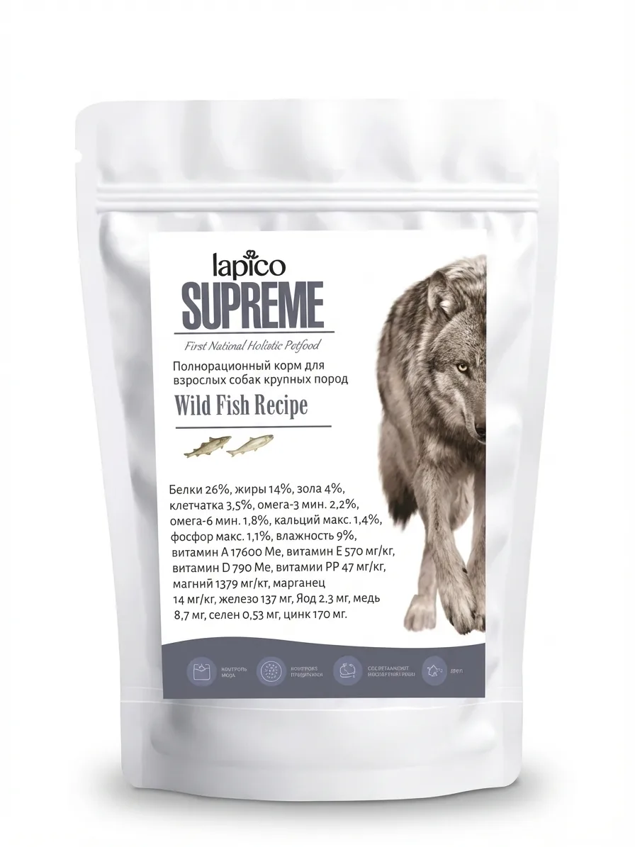 Изображение 1 для Корм сухой "Lapico" Supreme (Лапико) для собак крупных пород, рыба, 18кг
