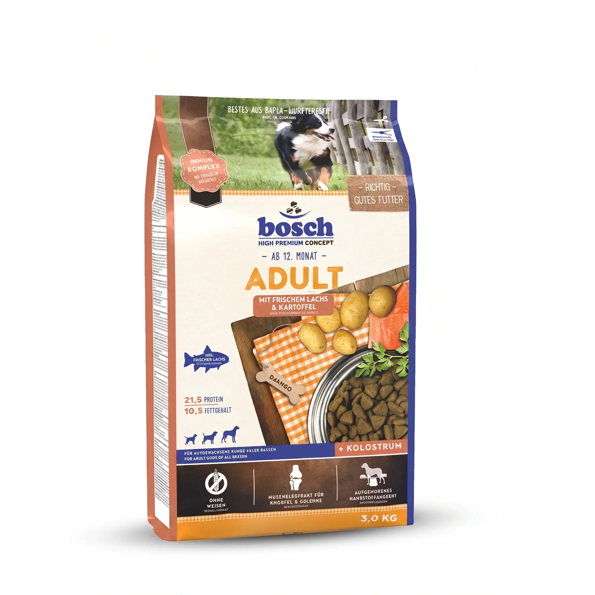 Изображение 1 для Корм для собак сухой Bosch Adult with fresh Salmon & Potato Лосось с картофелем 3 кг