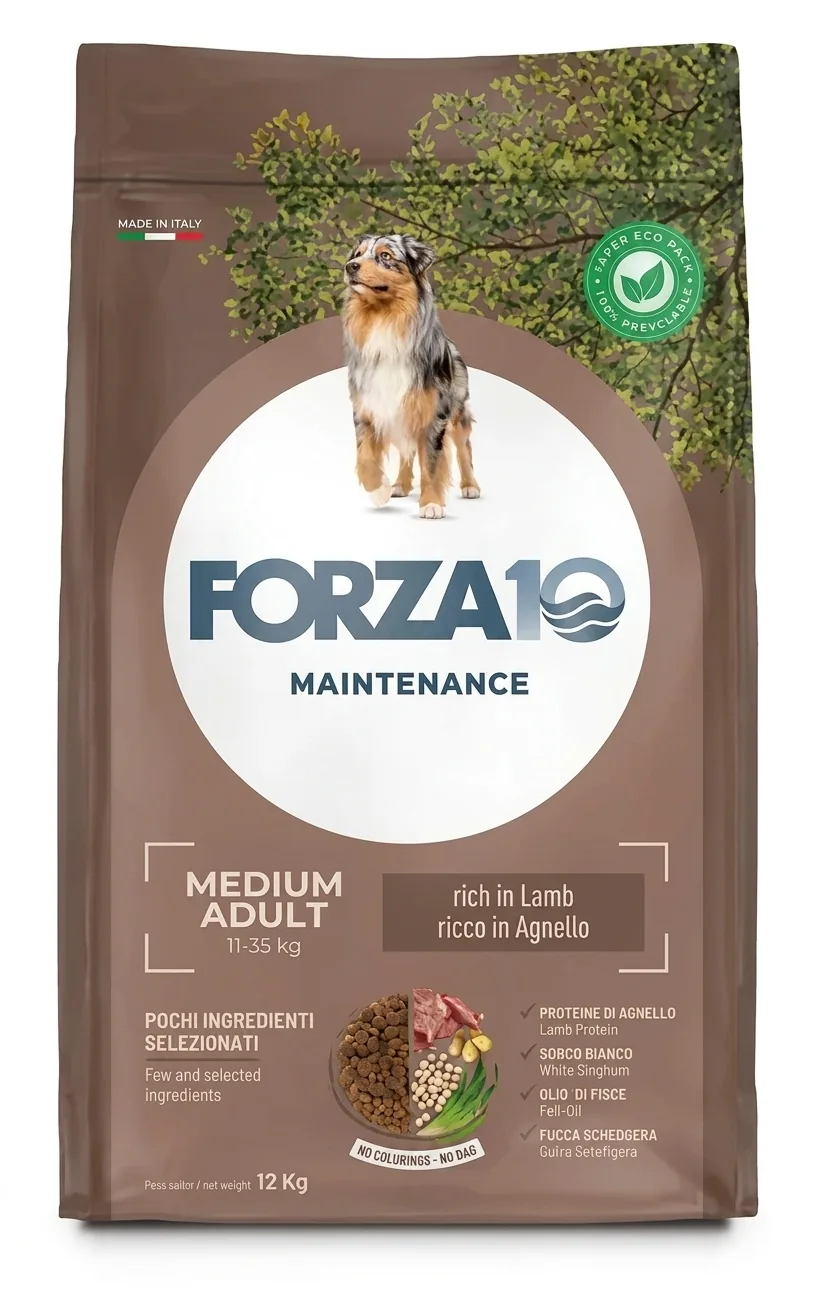 Изображение 1 для Forza10 Корм сухой для собак FORZA10 Maintenance Lamb & Rice Medium & Maxi из мяса ягненка с рисом, для взрослых собак средних и крупных пород, 12 кг