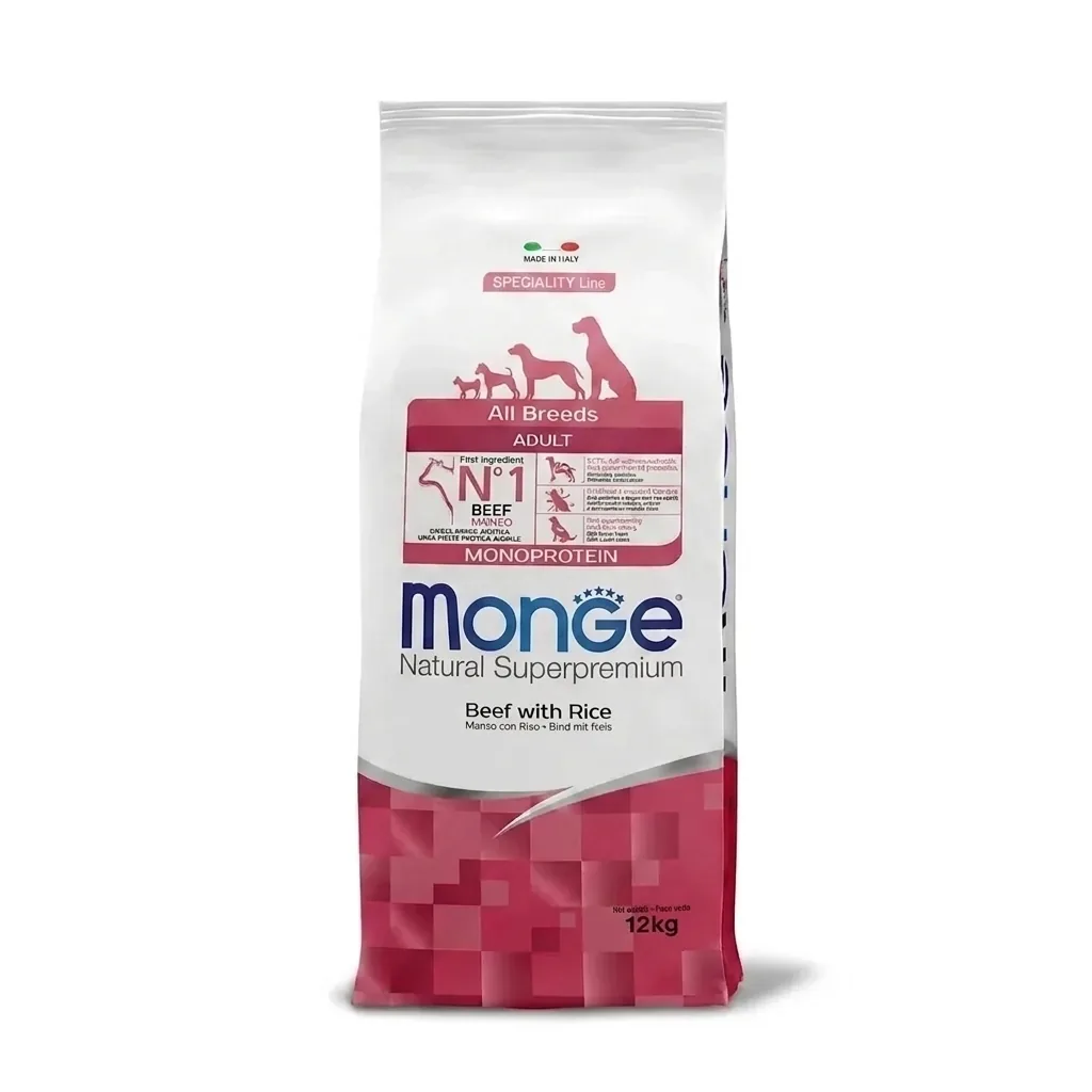Изображение 1 для Сухой корм Monge Dog Speciality Line Monoprotein All Breeds Beef and Rice для взрослых собак всех пород, из говядины с рисом 12 кг
