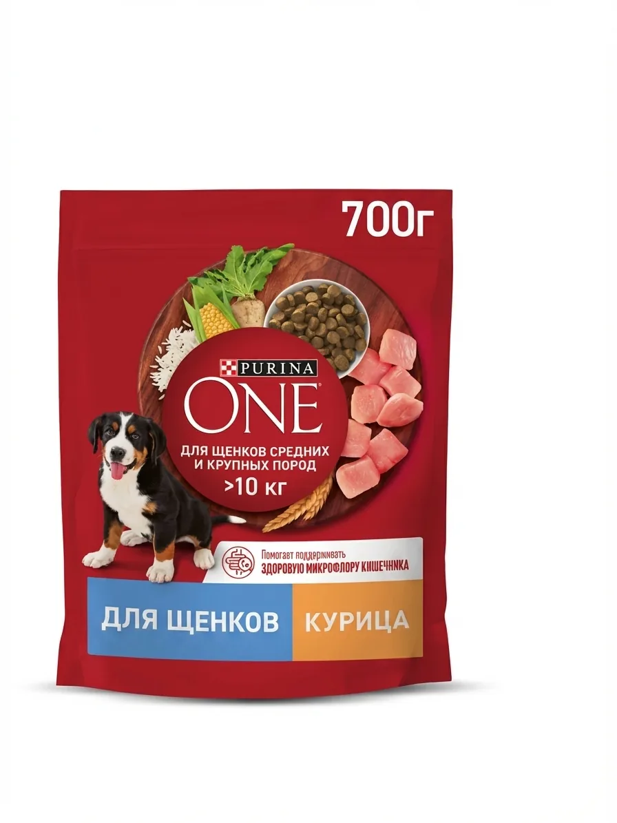 Изображение 1 для Сухой корм для щенков Purina ONE для средних и крупных пород, c курицей и рисом, 700 г