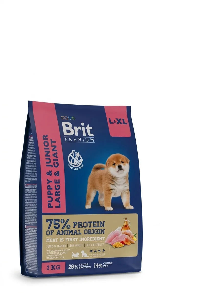 Изображение 1 для Сухой корм для щенков и молодых собак крупных пород Brit Premium Dog Puppy and Junior Large and Giant, курица, 3 кг