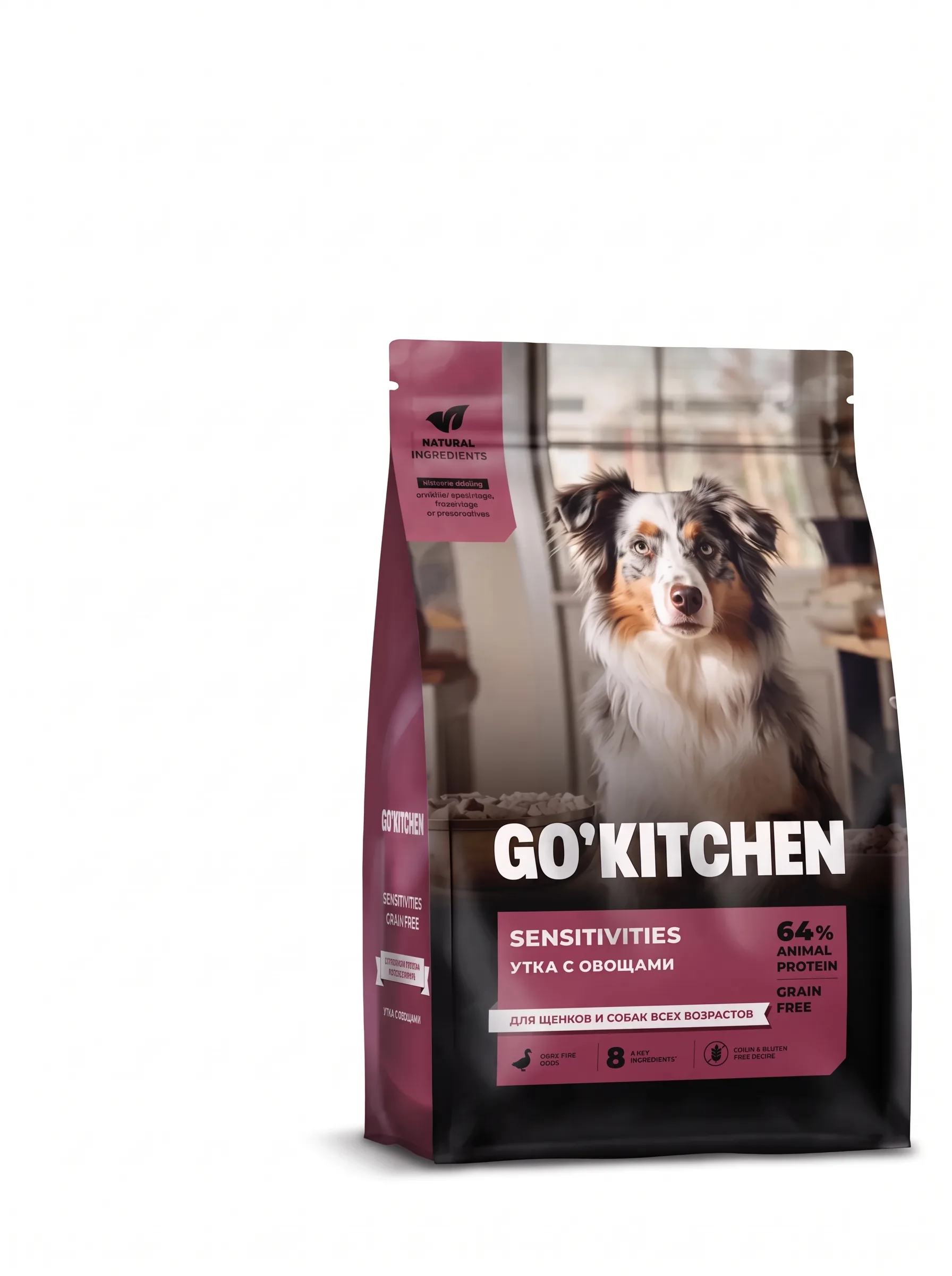 Изображение 1 для GO'KITCHEN Беззерновой корм для щенков и собак всех возрастов с уткой для чувствительного пищеварения, SENSITIVITIES Duck, 1,59 кг