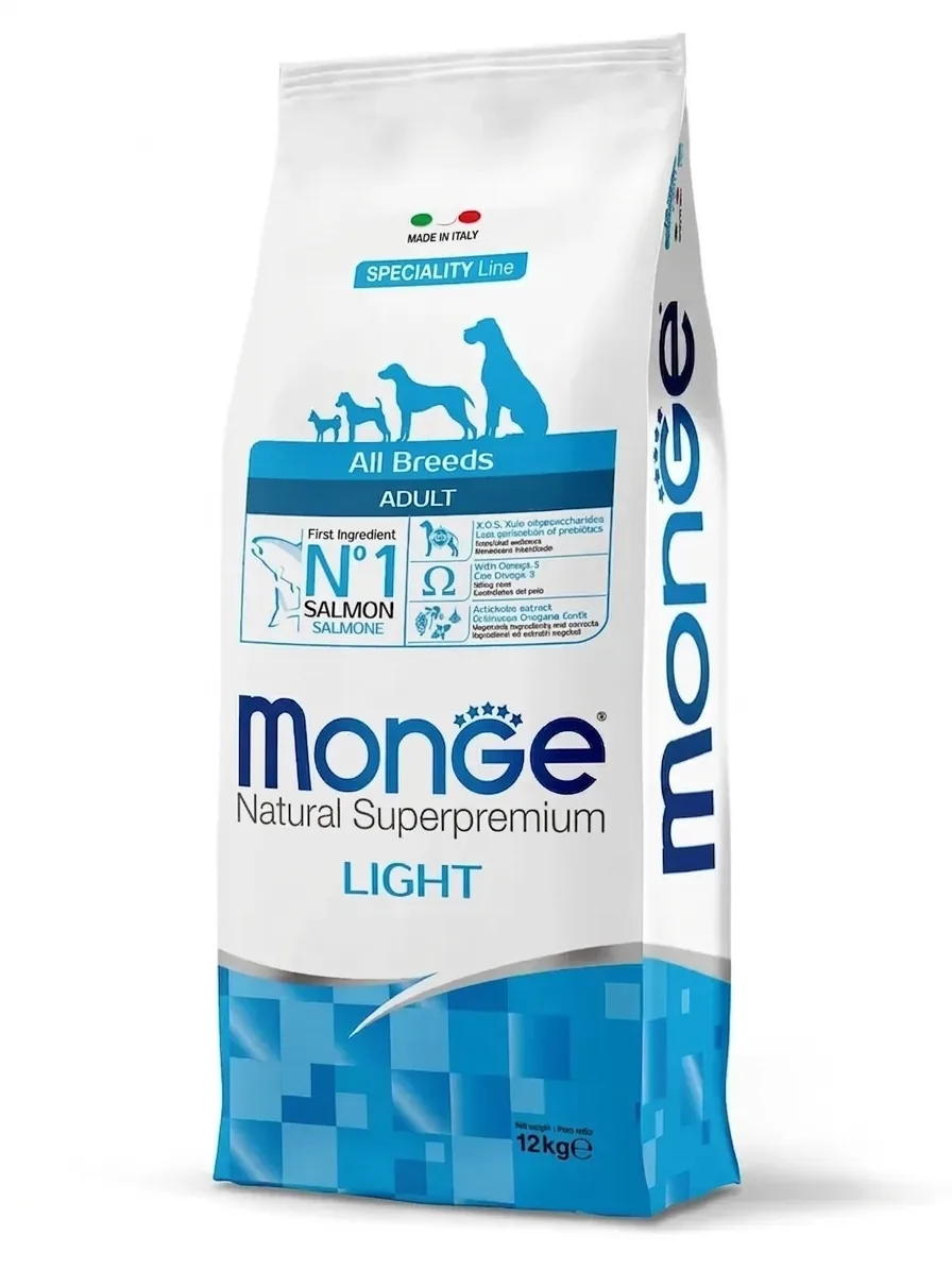 Изображение 1 для Сухой корм для собак Monge Speciality, низкокалорийный, с лососем и рисом, 12 кг