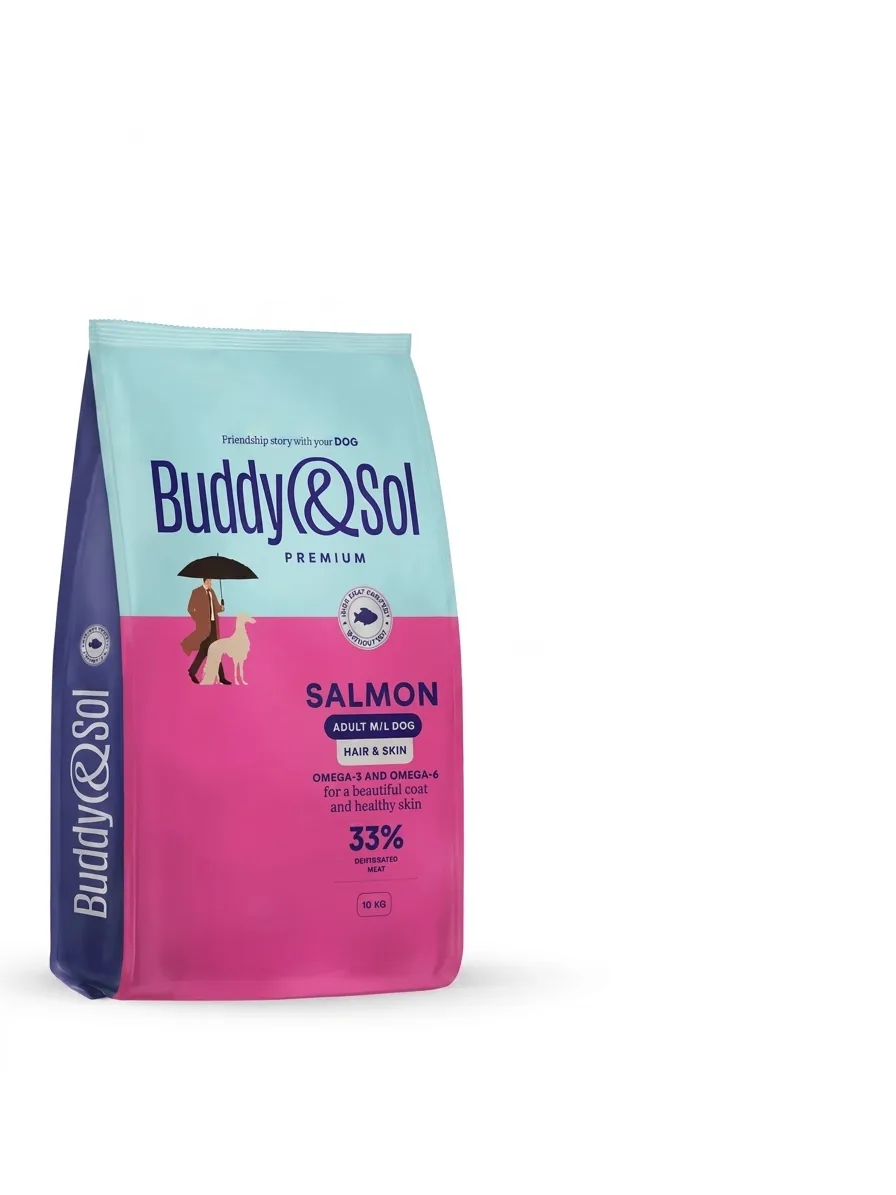 Изображение 1 для Корм для взрослых собак средних и крупных пород сухой Buddy&Sol 10 кг премиум-класса с лососем, для здоровой кожи и шерсти