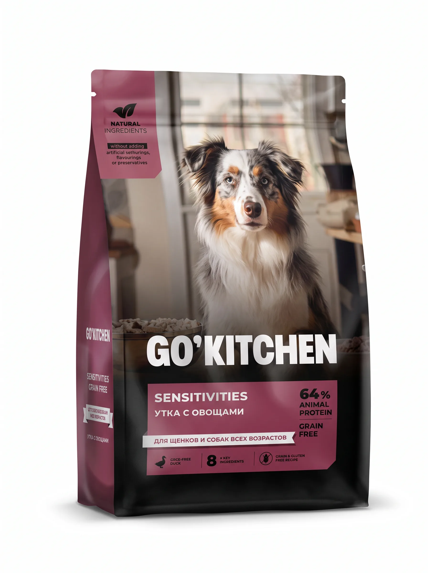 Изображение 1 для GO'KITCHEN Беззерновой корм для щенков и собак всех возрастов с уткой для чувствительного пищеварения, SENSITIVITIES Duck, 9,98 кг