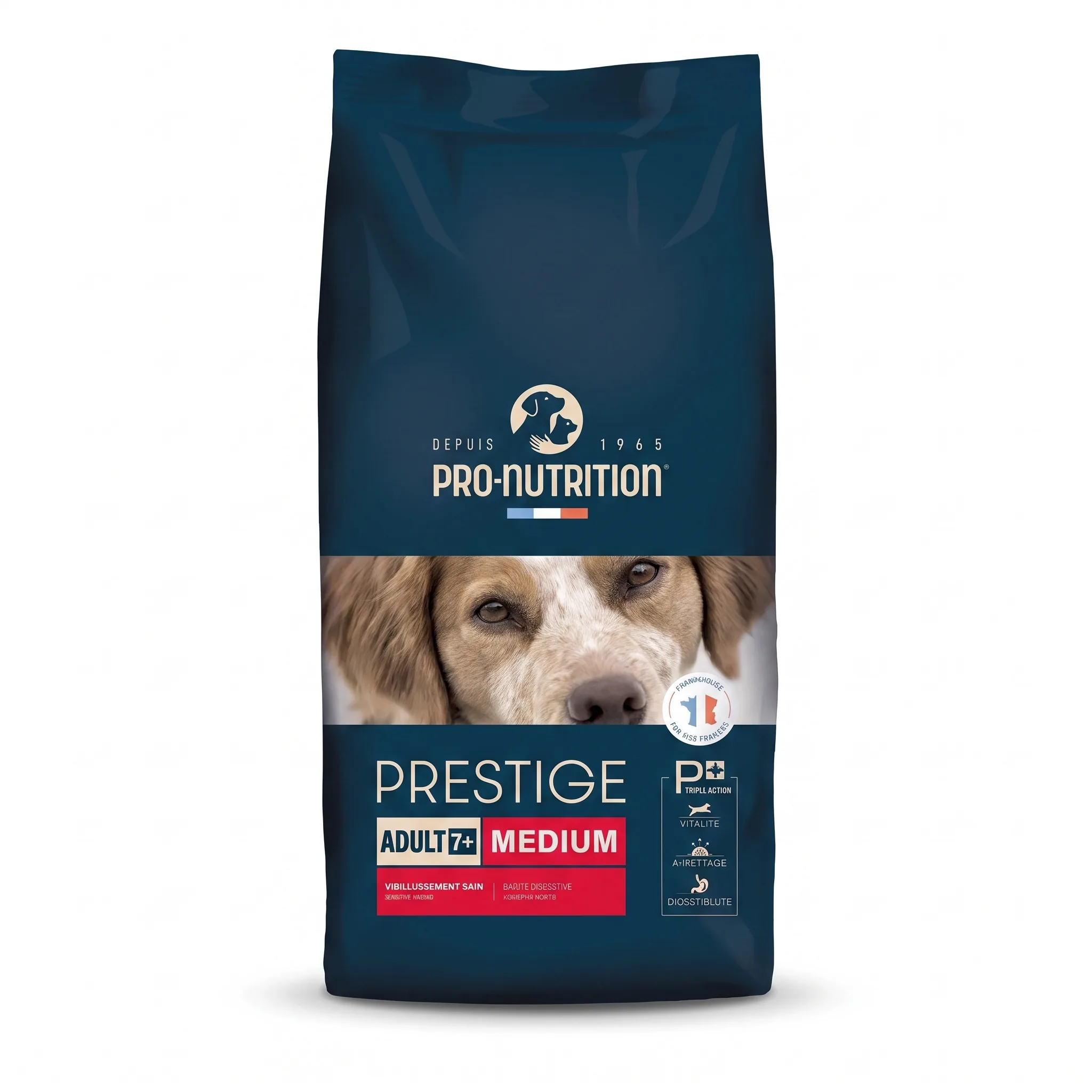 Изображение 1 для Корм сухой для для пожилых собак всех пород Prestige Adult 7+ Medium птица, полнорационный корм супер-премиум класса, борьба с клеточным старением, поддержка здоровья сердца, Франция 3кг.