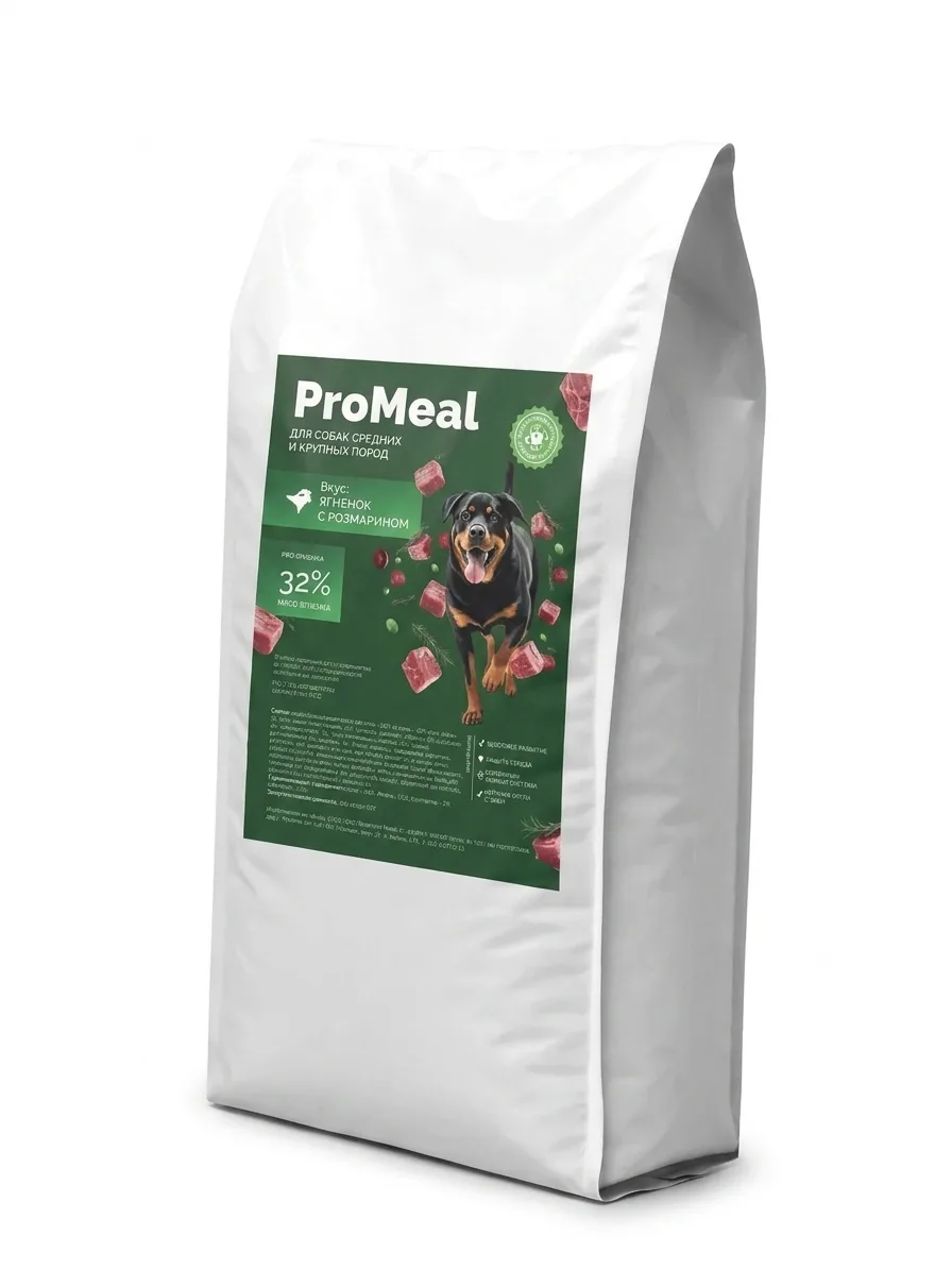 Корм для собак сухой ProMeal для средних и крупных пород, ягненок с розмарином, гипоаллергенный, 12 кг