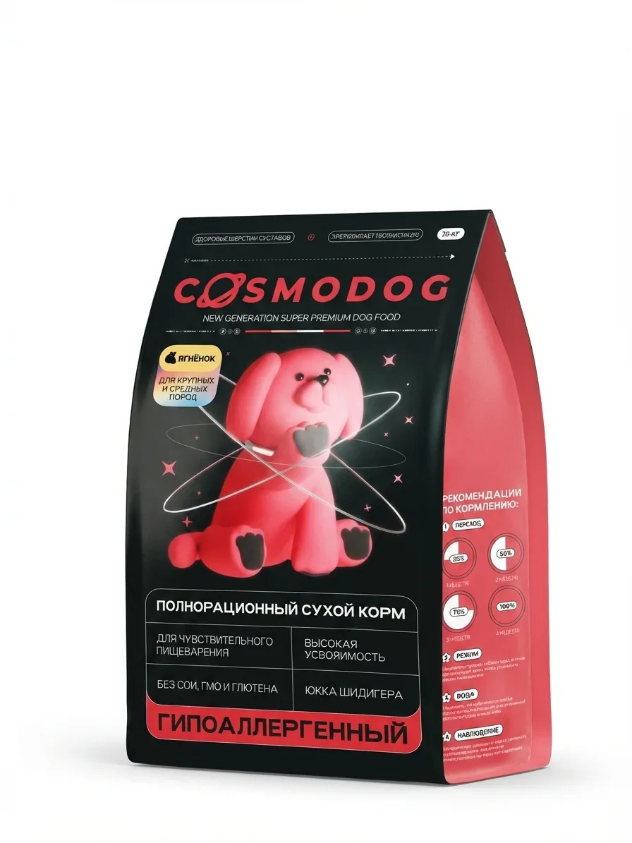 Изображение 1 для Корм для собак сухой с ягненком 2 кг Cosmodog от Cosmopet гипоаллергенный холистик супер премиум-класса для крупных и средних пород