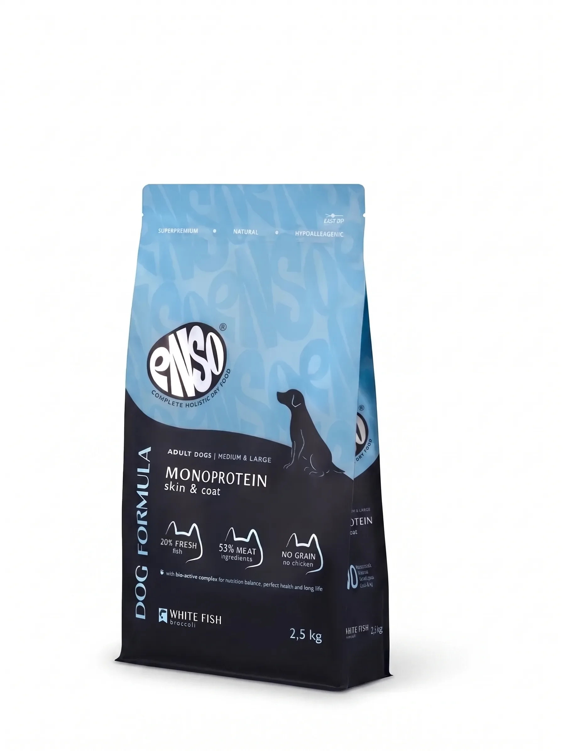 Изображение 1 для ENSO Dog formula Monoprotein сухой полнорационный корм для взрослых собак средних и крупных пород с белой рыбой 2,5 кг