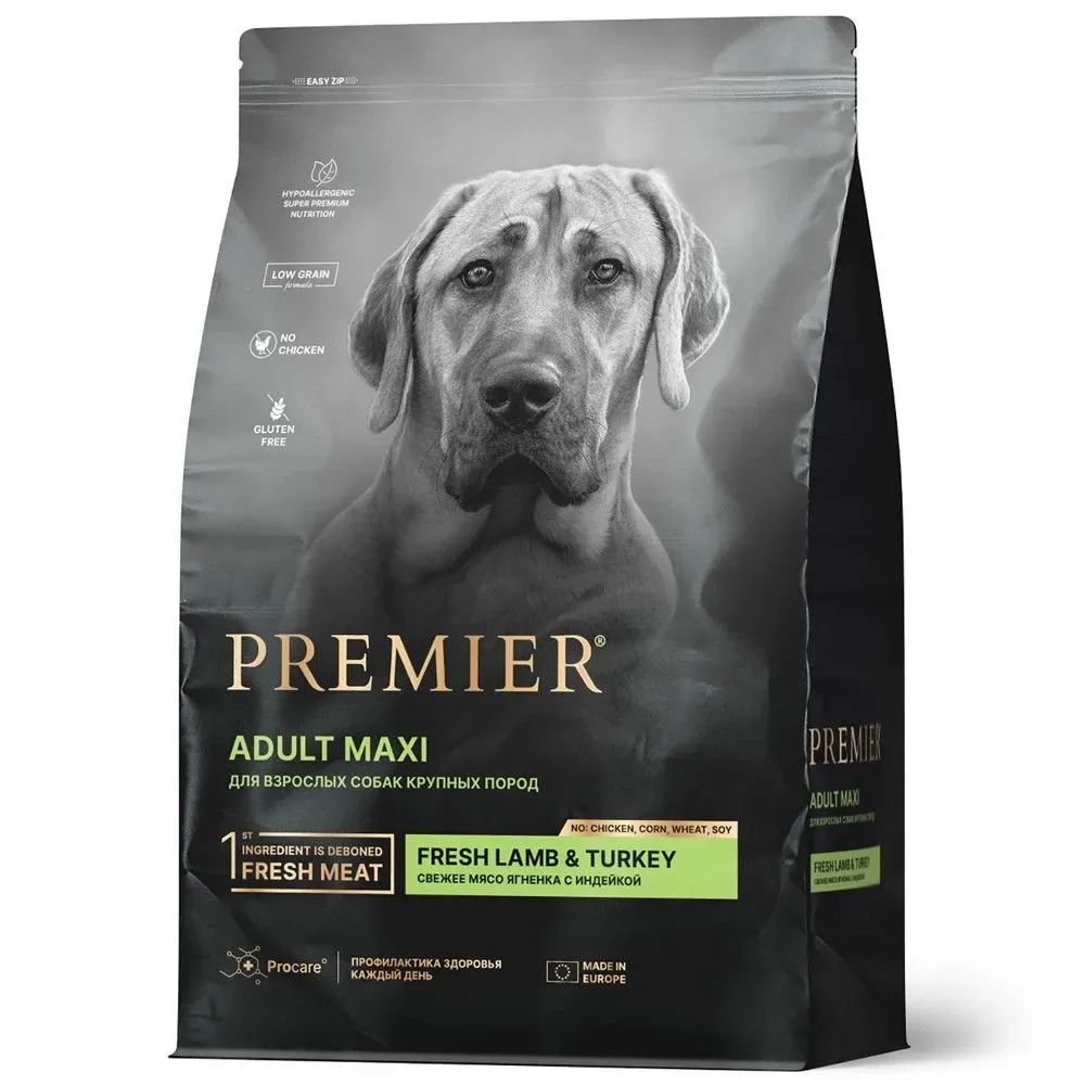 Изображение 1 для Корм для собак PREMIER Dog для крупных пород, свежее мясо ягненка с индейкой сух.3кг
