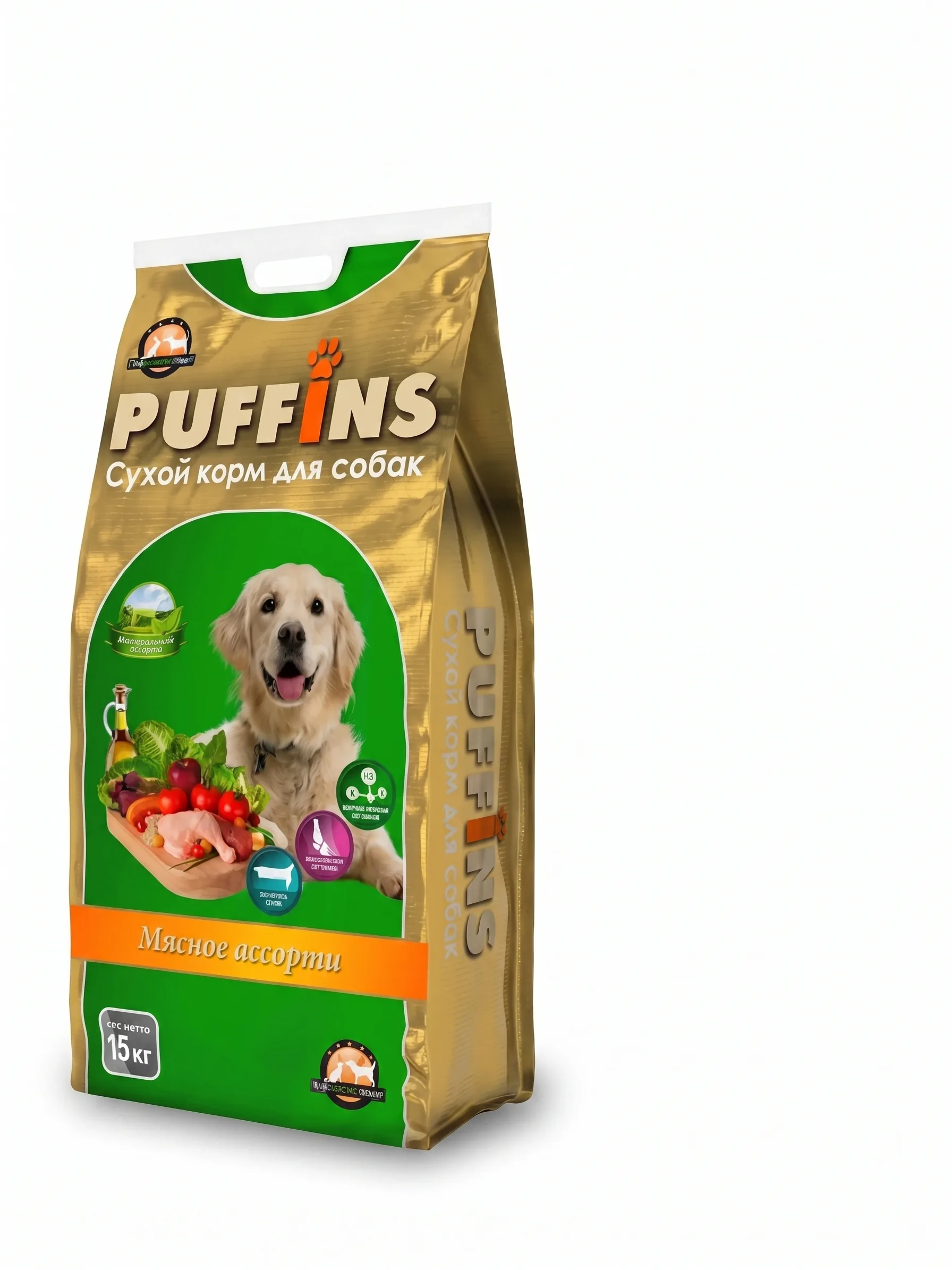 Изображение 1 для Корм для собак сухой Puffins , для всех пород, полнорационный, мясное ассорти 15 кг