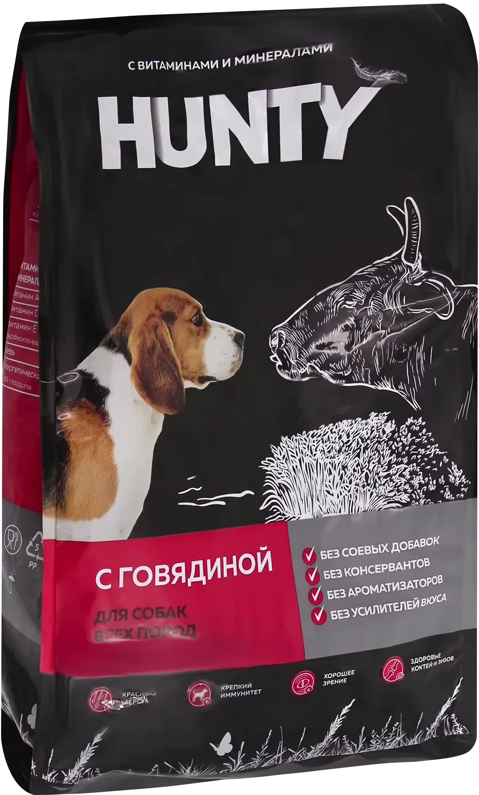Изображение 1 для Корм сухой для взрослых собак HUNTY с говядиной, для всех пород, 2,2кг